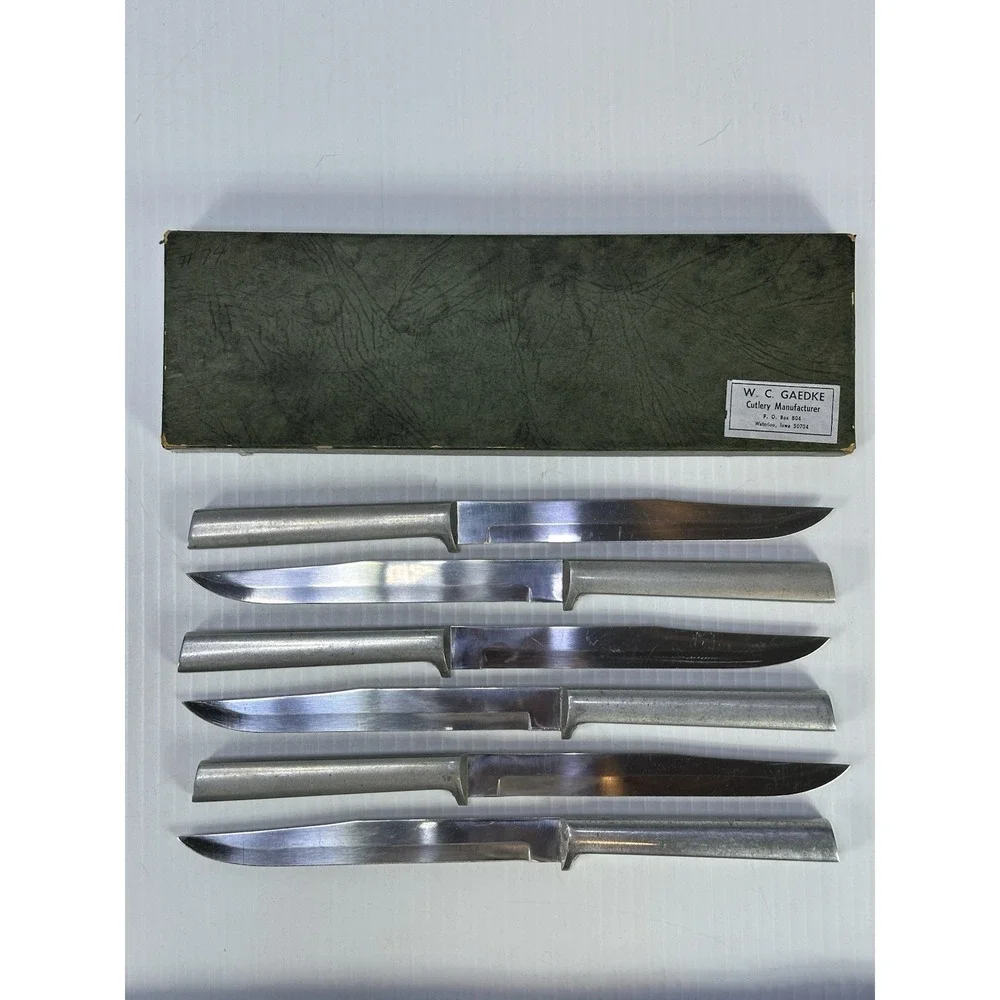 Vintage‎ 1960s W C Gaedke Cutlery Waterloo Iowa Set 6 Knives Original Box USA